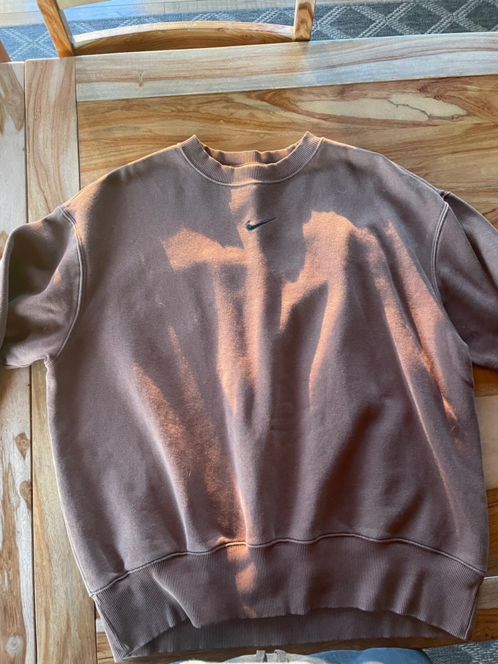 Nike Women's Brown Crewneck Sweatshirt with Black Swoosh